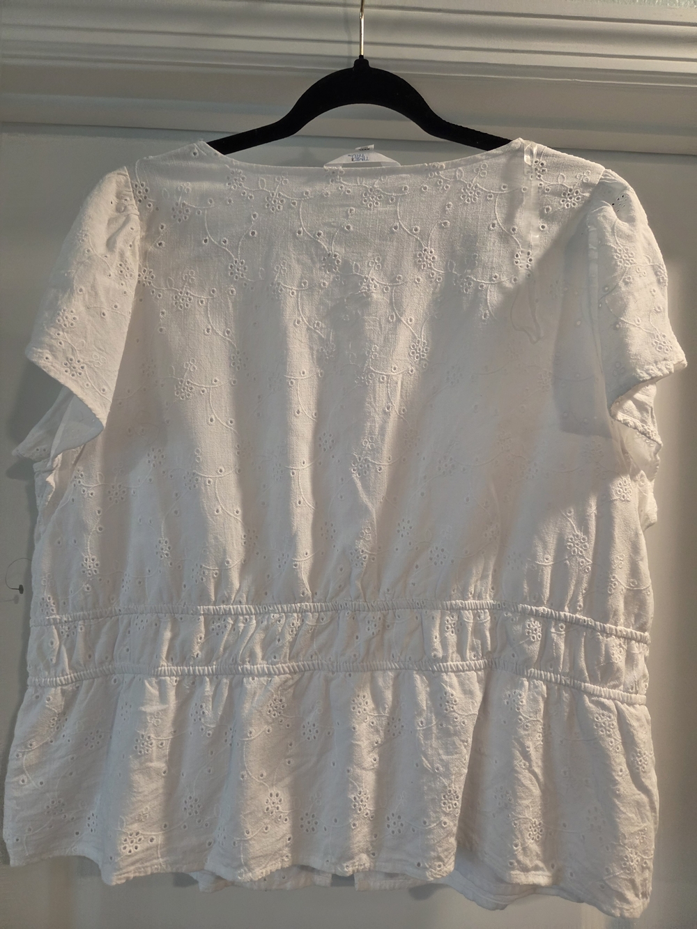 White Eyelet Embroidered Boho Peplum Blouse Plus Size 3X V-Neck Top - Picture 6 of 6